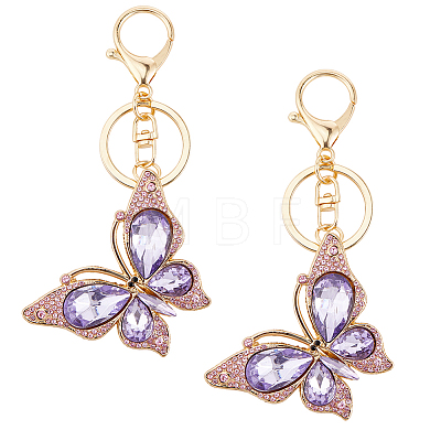 Butterfly Zinc Alloy & Rhinestone Keychains KEYC-WH0053-045G-01-1