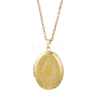 2Pcs 2 Colors Brass Oval Locket Pendant Necklaces NJEW-JN05905-1