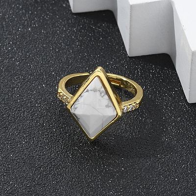 Rhombus Natural Howlite Finger Rings RJEW-B113-01G-01-1