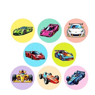 Round Paper Racing Cartoon Sticker Rolls PW-WG20925-01-1