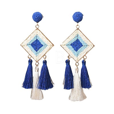 Bohemian Alloy Raffia Tassel Dangle Earrings for Women WG6F946-03-1