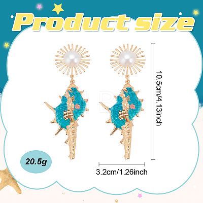 ANATTASOUL 3 Pairs 3 Colors Golden Alloy Sun with Shell Shape Dangle Stud Earrings EJEW-AN0004-40-1