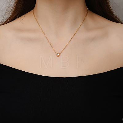 Heart-shaped 304 Stainless Steel Pave Clear Cubic Zirconia Pendant Cable Chain Necklaces for Women FS0820-1-1