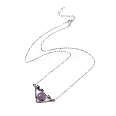 Natural Amethyst Triangle with Flower Pendant Necklace NJEW-P274-01AS-02-1