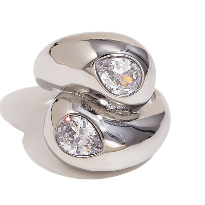 Fashionable 304 Stainless Steel Cubic Zirconia Finger Rings FS-WG3A113-05-1