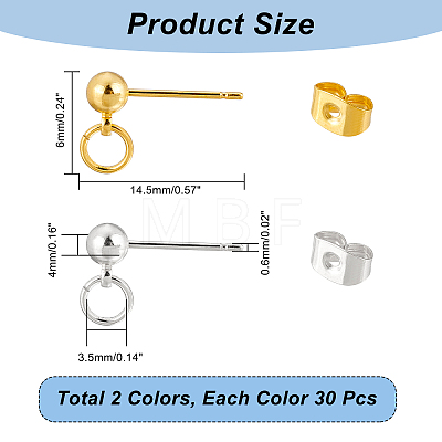 120Pcs 2 Colors Brass Ball Stud Earring Post FIND-AR0001-61-1