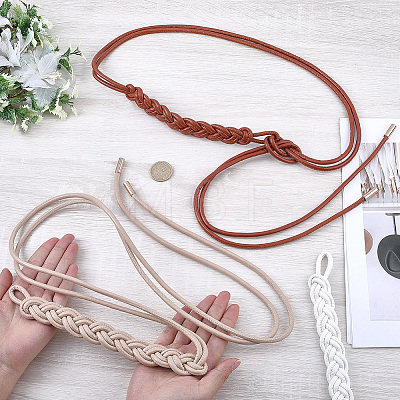 3Pcs 3 Colors PU Leather Rope Knot Tie Waist Belly Belts for Women AJEW-CL0003-71A-1