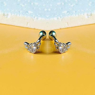 Angel Wing Heart 316L Surgical Stainless Steel Pave Cubic Zirconia Tongue Rings FS-WG901EE-03-1