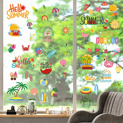 8 Sheets 8 Styles Summer Theme PVC Waterproof Wall Stickers DIY-WH0345-110-1