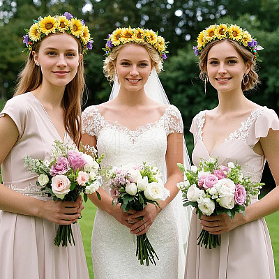 Polyester & Plastic & Iron Artificial Flower AJEW-BM0001-28-1