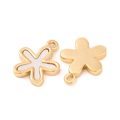 Brass Pave Natural Freshwater Shell Flower Charms KK-S389-04G-1