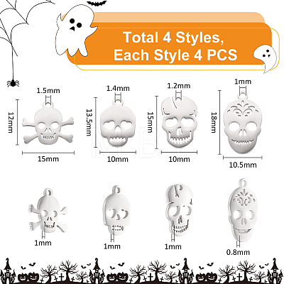 16Pcs 4 Styles 201 & 304 Stainless Steel Charms STAS-UN0060-22-1