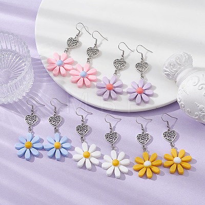 Resin Flower & Alloy Heart Dangle Earrings with 304 Stainless Steel Pins EJEW-JE05406-1