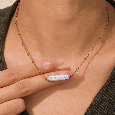 Baroque Keshi Pearl Bar Pendant Stainless Steel Satellite Chain Necklaces for Women XQ7733-1