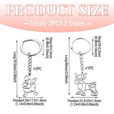 2Pcs 2 Styles 201 Stainless Steel Keychains KEYC-TAD0001-15B-1