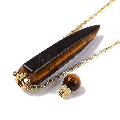 Natural Tiger Eye Bullet Shaped Perfume Bottle Pendant Necklaces G-B089-02G-04-1