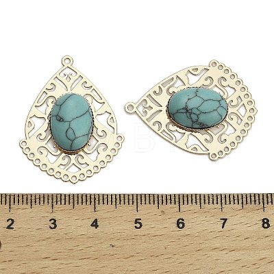 Brass Pave Dyed Synthetic Turquoise Teardrop Chandelier Component Links KK-Z088-02G-01-1