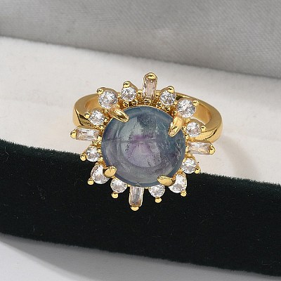 Sunflower Natural Fluorite Finger Rings RJEW-B113-03G-01-1