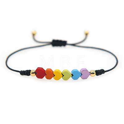Friendship Rainbow Heart & Brass Bead Adjustable Braided Bracelets VD3512-1-1