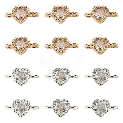 12Pcs 2 Colors Brass Pave Cubic Zirconia Heart Links Connector Charms KK-TA0003-48A-1