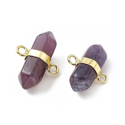 Natural Amethyst Double Terminal Pointed Connector Charms G-P491-11G-04-1