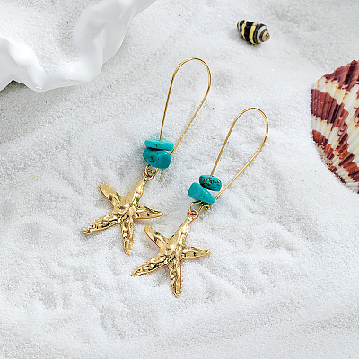 Alloy & Synthetic Turquoise Chip Hoop Earrings FS-WG5F607-01-1