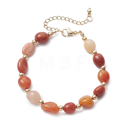 Natural Golden Silk Jade & Brass Beaded Bracelets for Women BJEW-JB12904-01-1