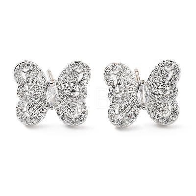 Butterfly Rack Plating Brass Micro Pave Clear Cubic Zirconia Stud Earrings for Women KK-Z038-17P-1