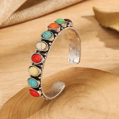 Bohemian Style Oval Alloy Synthetic Turquoise Beads Cuff Bangles for Women WG13159-03-1