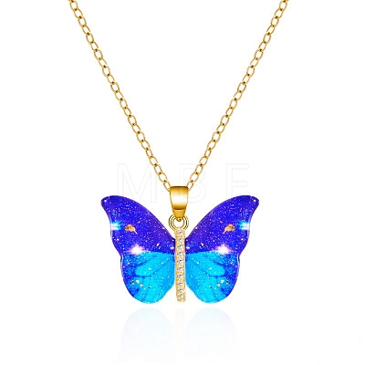 Butterfly Resin Pendant Necklaces PW-WGE549D-03-1