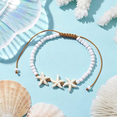 Starfish Synthetic Turquoise & Glass Seed Braided Bead Bracelets BJEW-JB10312-03-1
