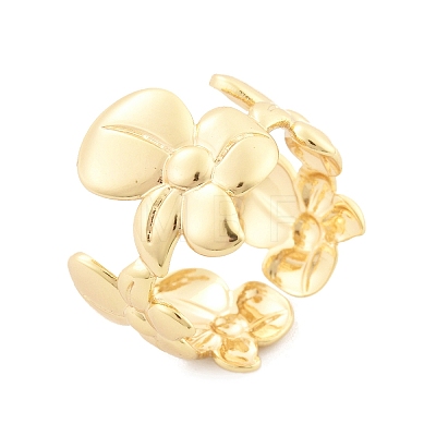 Flower Brass Cuff Rings for Women RJEW-B119-14G-01-1