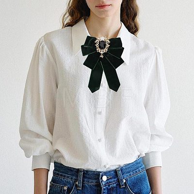Polyester Bow Tie with Alloy Glass Brooch AJEW-WH0481-784B-1