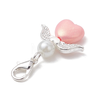 Heart Angel Acrylic & Glass Pearl Pendant Decoration HJEW-JM02366-1
