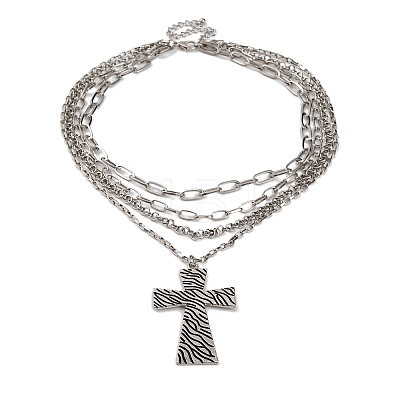 Alloy Multi Layered Necklaces for Women NJEW-U013-04P-1