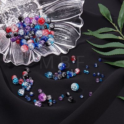150Pcs 5 Styles Baking Painted Crackle Glass Bead Strands CCG-SZ0001-07-1