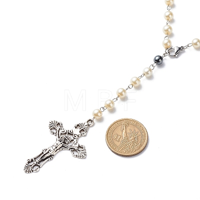 Synthetic Hematite & Glass Rosary Bead Necklaces for Women NJEW-JN03992-1