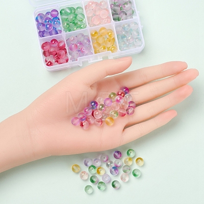176Pcs 8 Colors Frosted Spray Painted Glass Beads GLAA-YW0001-38-1