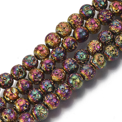Electroplated Natural Lava Rock Beads Strands G-S352-30B-M-1