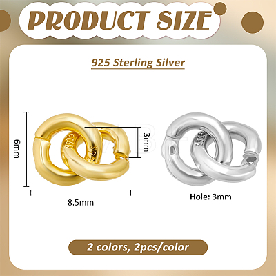 4Pcs 2 Colors 925 Sterling Silver Duoble Loop Linking Rings STER-BC0004-54-1