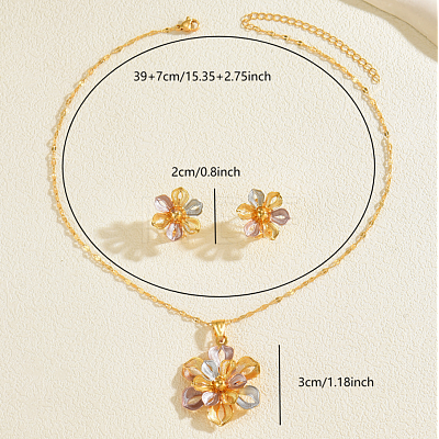 Vintage Brass Flower Stud Earrings & Pendant Necklaces Sets for Women GY5333-1