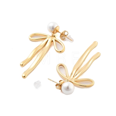 304 Stainless Steel ABS pearl Earrings EJEW-S226-05G-1