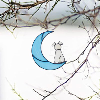 Moon & Dog Acrylic Pendant Decoration HJEW-WH0042-59-1