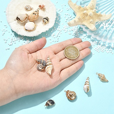 14Pcs 14 Colors Electroplated Natural Mixed Shell Pendants BSHE-YW0001-21-1
