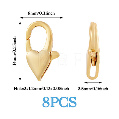 8Pcs Brass Heart Lobster Claw Clasps KK-TA0002-71-1
