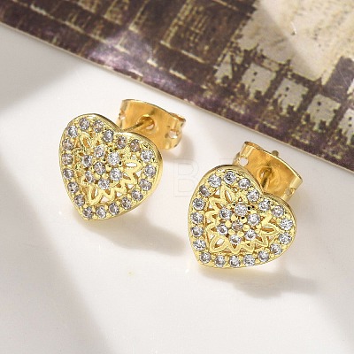 Brass Micro Pave Clear Cubic Zirconia Stud Earrings EJEW-P303-02A-G-1