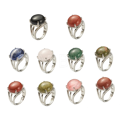Adjustable Natural & Synthetic Gemstone Finger Rings RJEW-F075-01-1