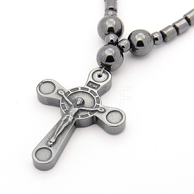 Trendy Men's Non-Magnetic Synthetic Hematite Beaded Necklaces NJEW-M002-08-1