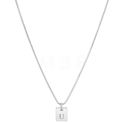 1Pc Stainless Steel Letter Rectangle Pendant Necklaces NJEW-LP0001-34U-P-1