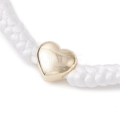 Adjustable Brass Heart & Nylon Braided Bead Bracelets for Women Men BJEW-JB10696-1